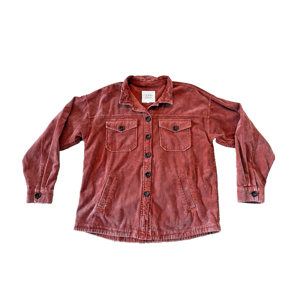 John Mark Corduroy Button Shirt Jacket 100% Cotton Womens M Rust Orange